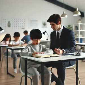 個別指導塾で授業を受けている小学生