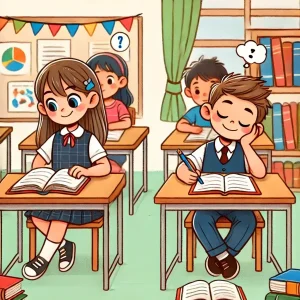 教室で勉強している小学生