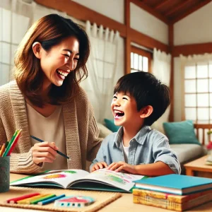 親と子が楽しそうに勉強している