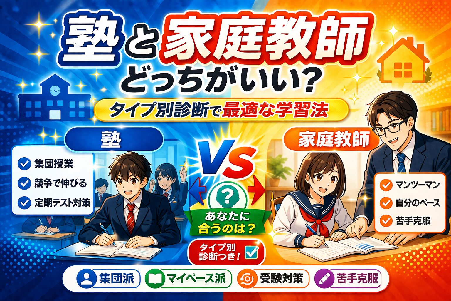 塾と家庭教師どっちがいい？タイプ別診断で最適な学習法
